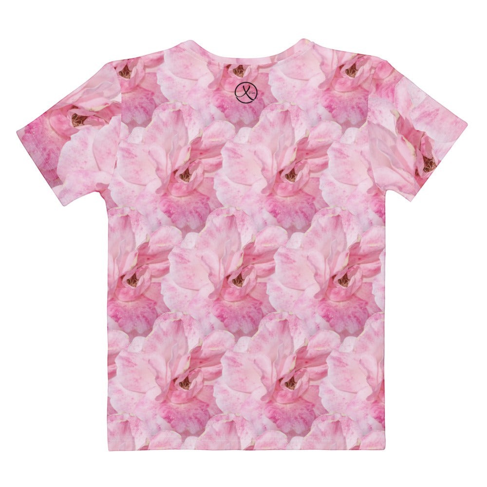 Camiseta Xpinta de algodón elástico con estampado floral de rosas rosas.