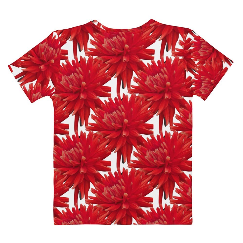 Camiseta Xpinta Gali de algodón elástico con estampado integral de flores dalia en color rojo escarlata