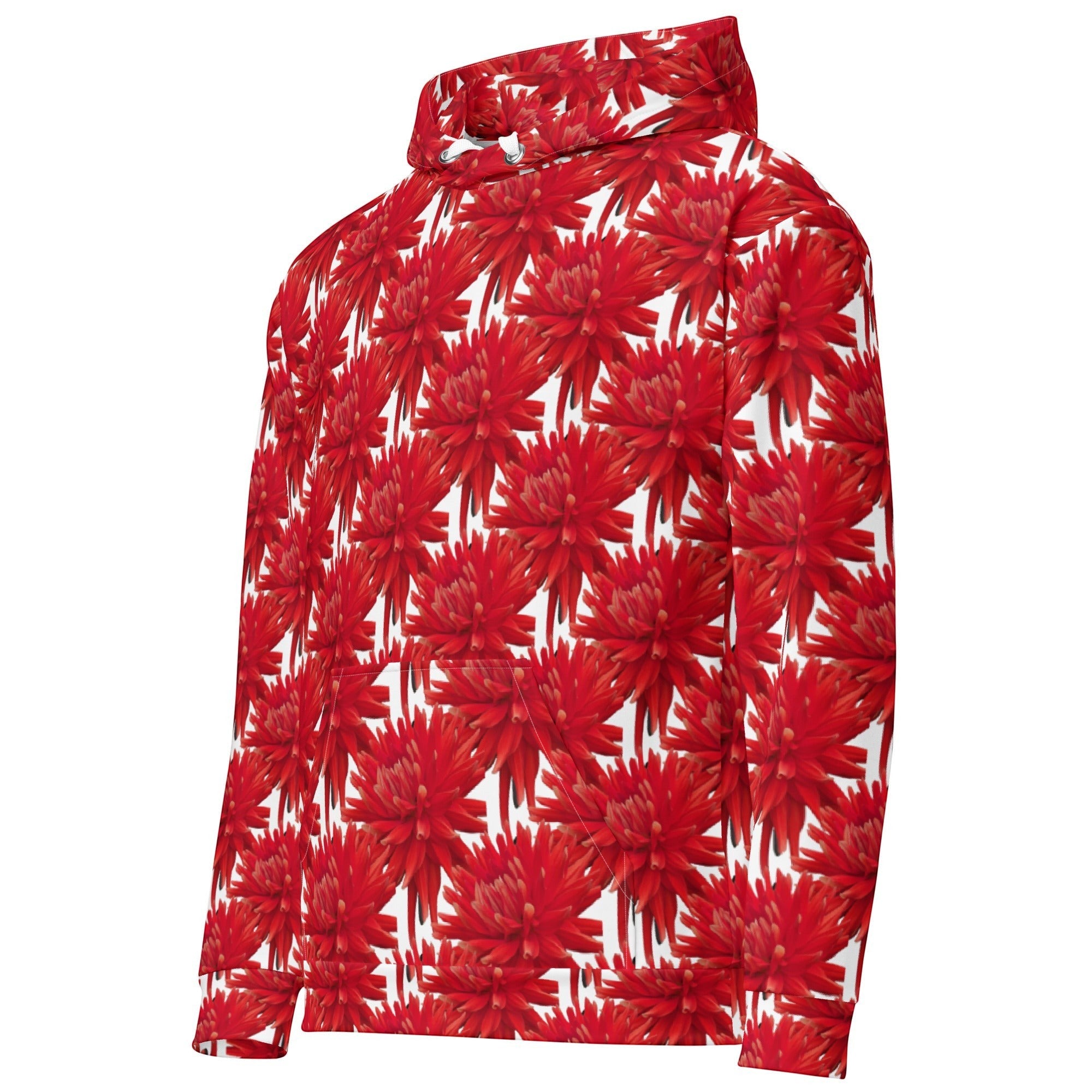 Sudadera con capucha Xpinta Gali de algodón con estampado floral rojo vibrante y ajuste relajado unisex